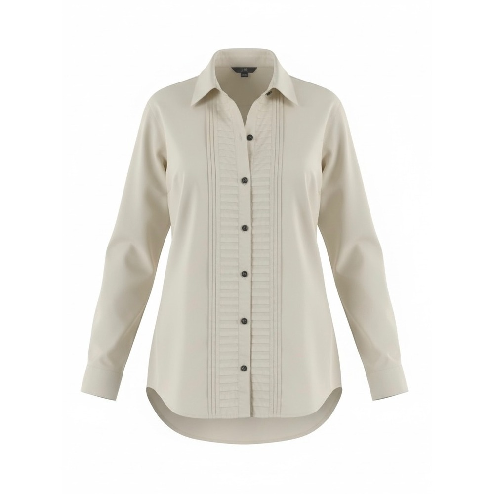 J. Jill Button Down Crisp White Shirt Sz M Stretch Pintuck Pleat Tuxedo Classic